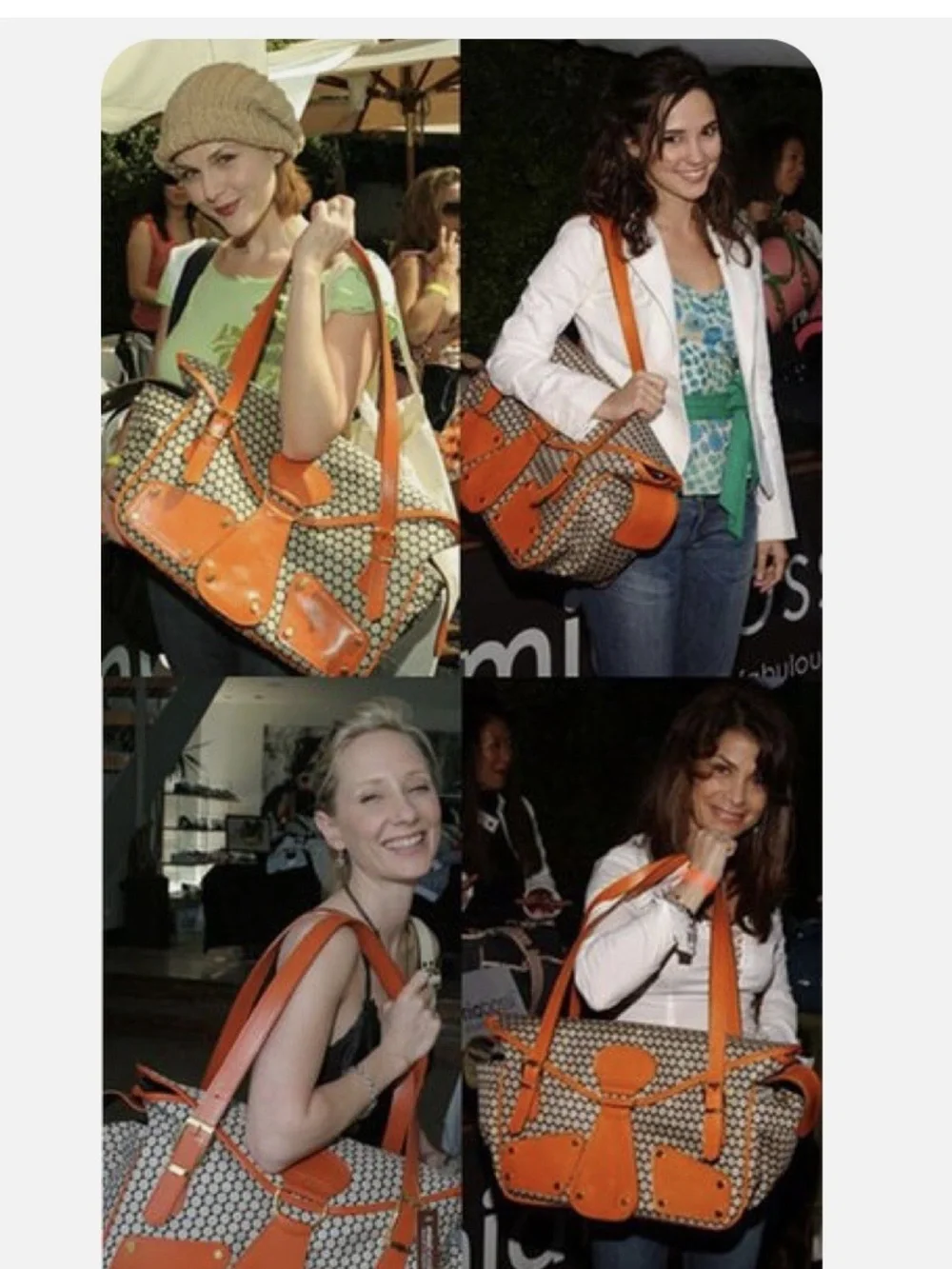 Mia Bossi Neutral Pattern Diaper Bag/Tote with Orange Accents